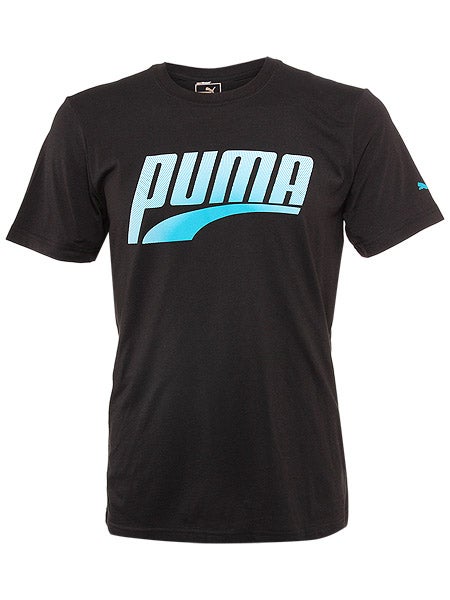 Puma Men's Summer Performance Graphic T-Shirt in Black w/ Blue & White Puma Men's Summer Performance Graphic T-Shirt in Black w/ Blue & White