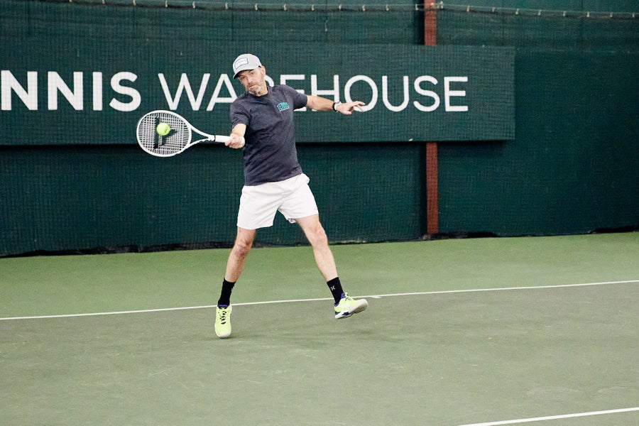 TW playtester hitting a forehand with the TF40 305 16x19..