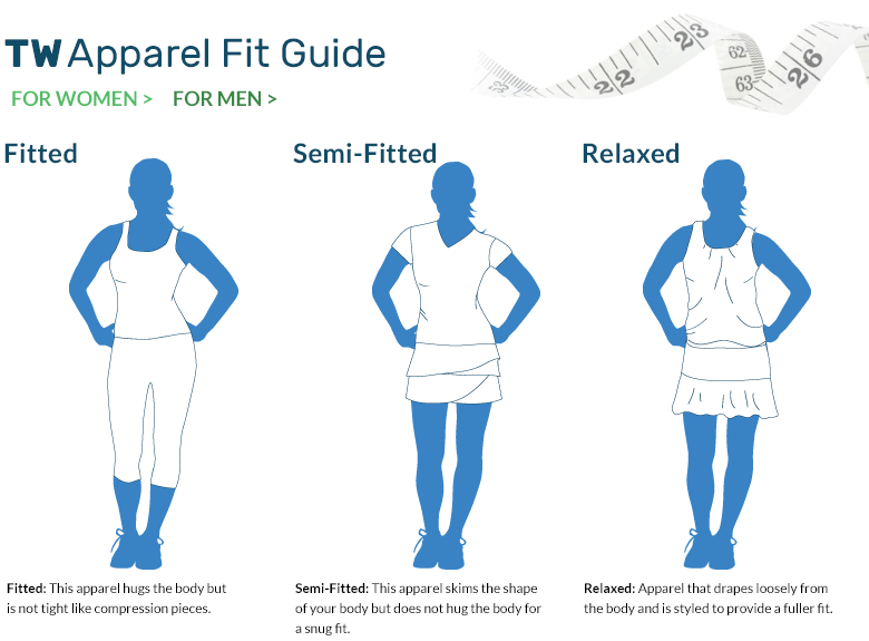 Apparel Fit Guide for Women. Fitted, Semi-Fitted, Relaxed.