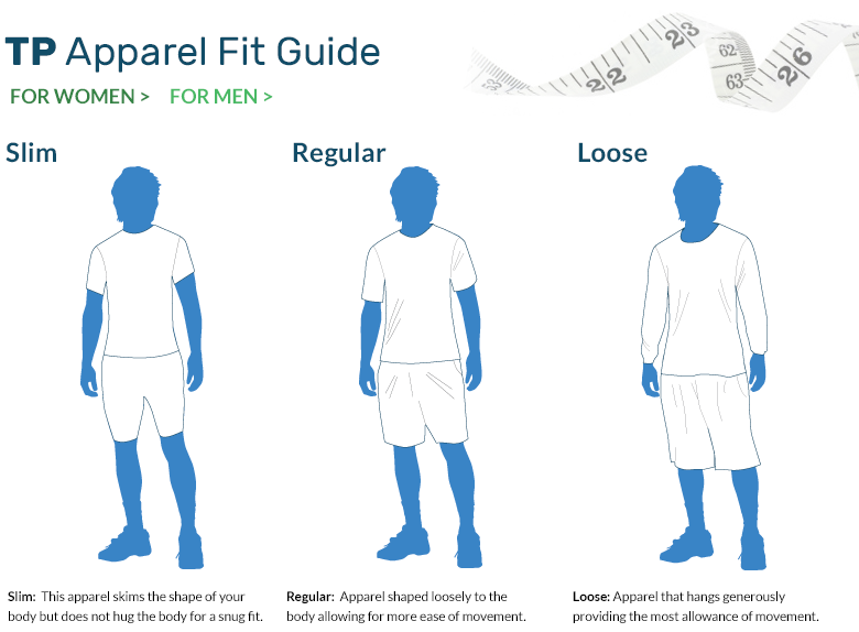 Apparel Fit Guide for Men. Slim, Regular, Loose.