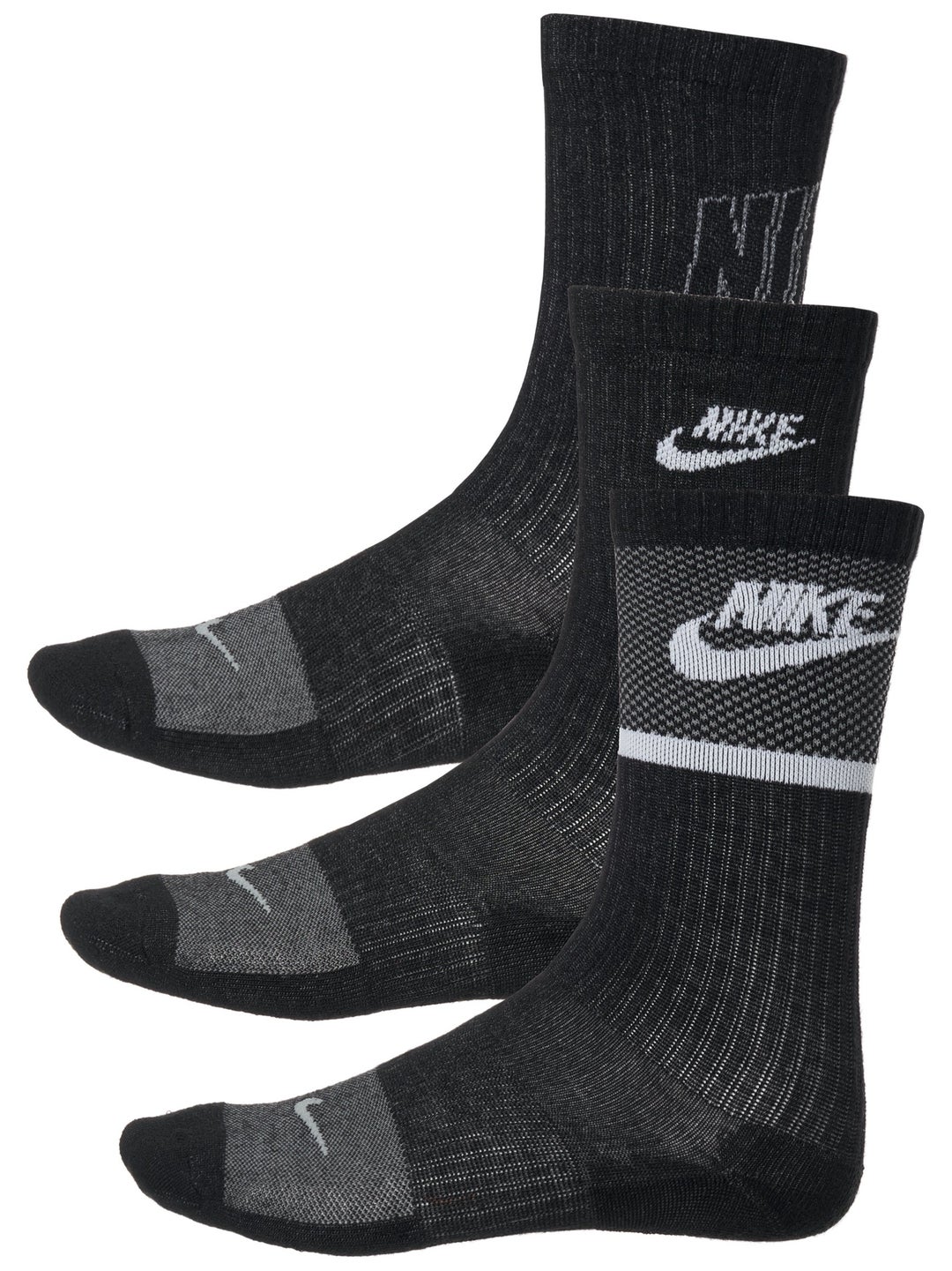 Nike Junior Cushioned Crew Sock 3-Pack Black/White | Tennis Warehouse