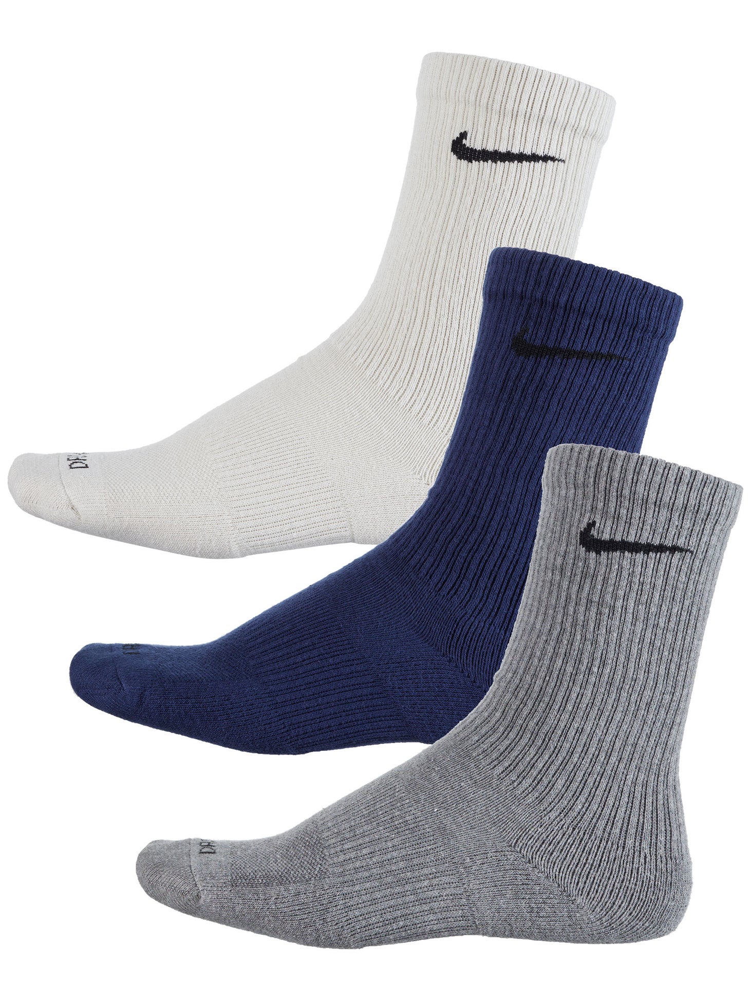 Nike Everyday Cushioned Crew Sock 3-Pack Grey Multi | Tennis Warehouse