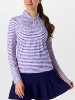 IBKUL Women's Landon Stripe II Zip Top Lavender XS