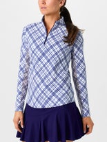 IBKUL Wms Tony Plaid Long Sleeve Mock White L