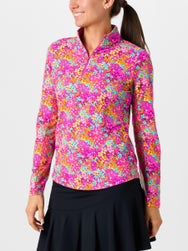 IBKUL Women's Allana Long Sleeve Zip Mock - Hot Pink