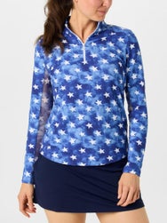 IBKUL Women's Long Sleeve Zip Mock - American Dream