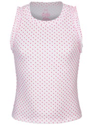 Lucky In Love Girl's Core Poppy Dot Tank - Wh/Pink