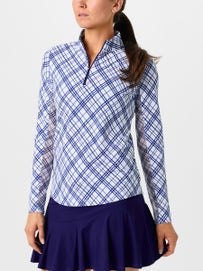 IBKUL Wms Tony Plaid Long Sleeve Mock White XL