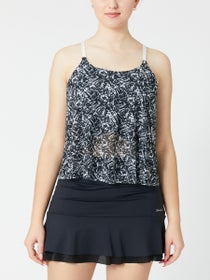 Denise Cronwall Vespa Eliza Racerback Top In Black Print Trim in