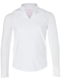 Lucky in Love Girl's Mandarin Collar LS Top - White