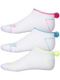 Lucky In Love Girl Pom 3Pk Low Cut Sock Sz 9-2.5 Wh/Mul