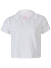 Lucky in Love Girl's Core Cropped Polo - White