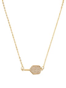 Born To Rally Pickleball Rhinestone Necklace - Gold