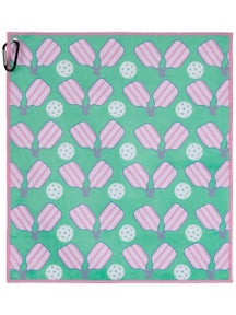 Born To Rally Pickleball Towel - Pink/Green Stripe