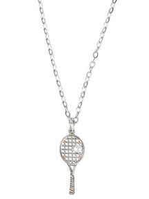 Born To Rally Tennis Racquet Pearl Necklace - Silver
