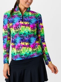 IBKUL Women's Girl Power Long Sleeve Zip Mock