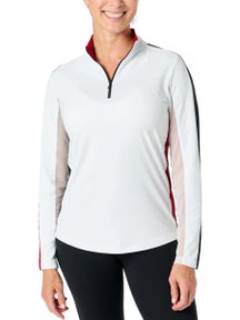 IBKUL Women's Half Zip LS - Colorblock White/Black/Red