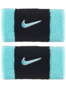 Nike Swoosh Doublewide Wristbands 2Pk Black/Turq