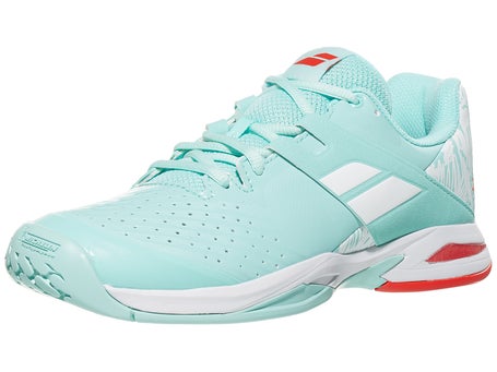 Babolat Propulse All-Court-tennisschoenen voor jongens voor kinderen, ondersteuning, demping en duurzaamheid, brede wikkelriem, ademende Ortholite -zool, Frans merk, wit/Estate Blue, maat EU 35, White