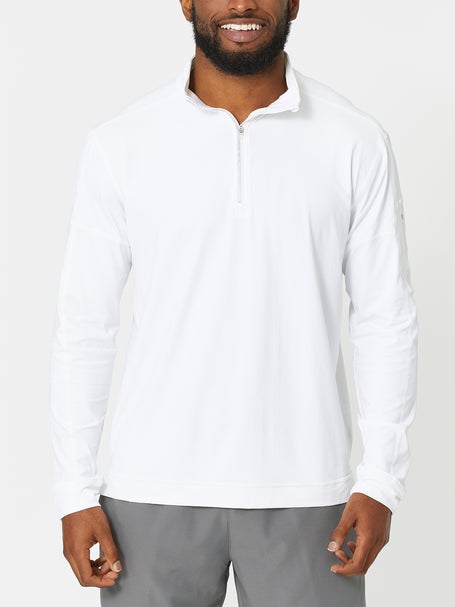 BloqUV Men's UV Protection Mock Zip Long Sleeve Tennis Shirt (White)