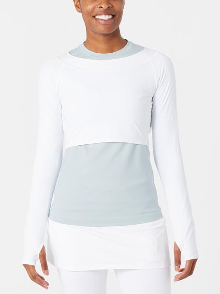 Women's White Crop Top Long Sleeve Crew Neck