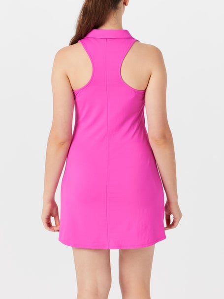 Ibkul Womens Solid Polo Tennis Sleeveless Golf Dress - Hot Pink - S