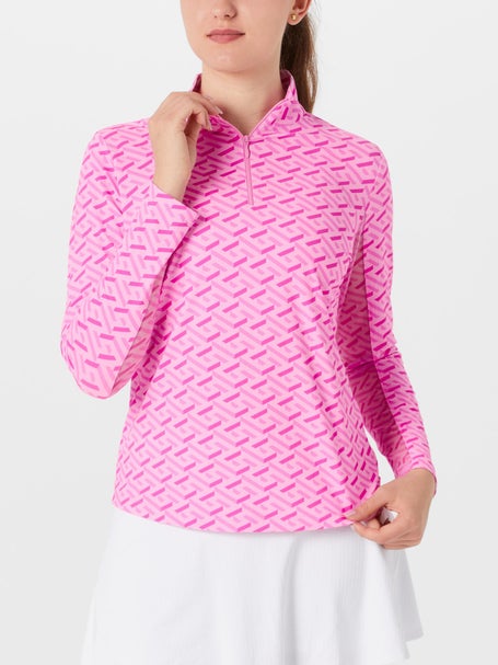 IBKUL Women's Limited Edition Girl Power Long Sleeve Mock Neck Top - Hot Pink Multi