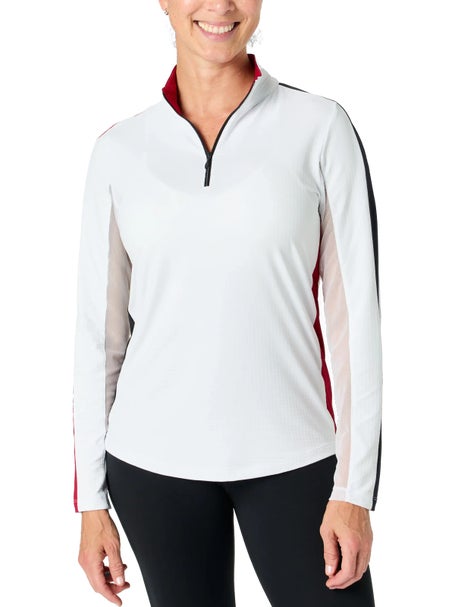 IBKUL Womens Half Zip LS - Colorblock White/Black/Red