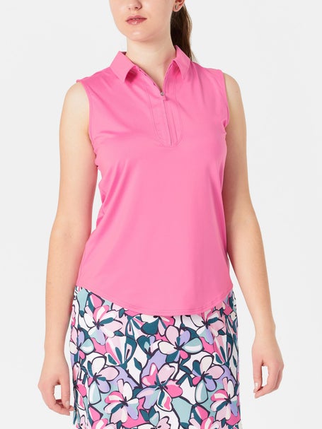 Jofit Womens Mosaic Bloom Sleeveless Zip Polo 