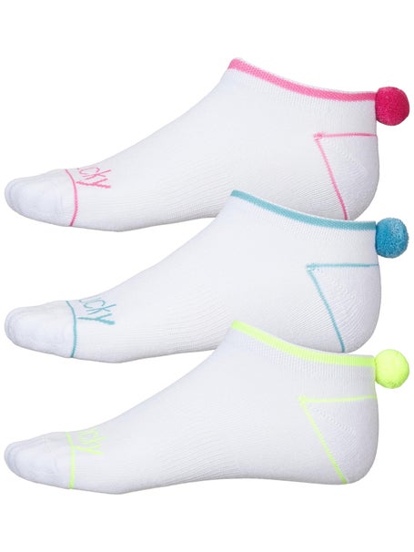 Lucky In Love Girl Pom 3Pk Low Cut Sock Sz 9-2.5 Wh/Mul