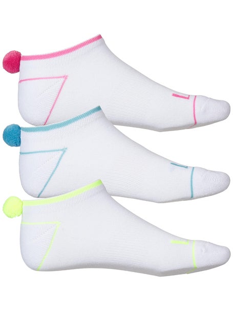 Lucky In Love Girl Pom 3Pk Low Cut Sock Sz Wh/Mul Tennis