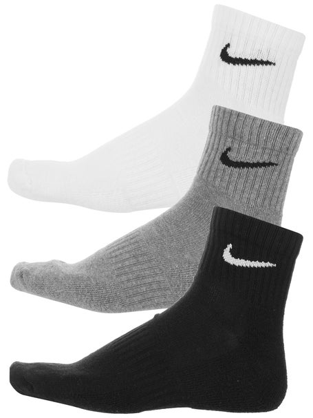 Borgmester Skinne Sportsmand Nike Dri-Fit Cushion Quarter Sock 3-Pack Grey/Bk/Wh | Tennis Warehouse