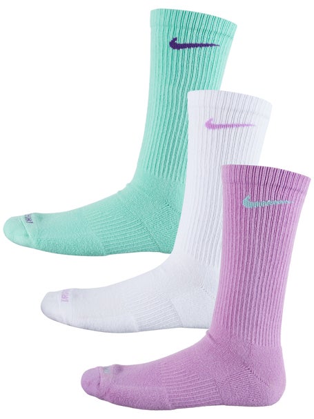 Nike Cushioned Crew Sock 3-Pack Purple/Green Tennis