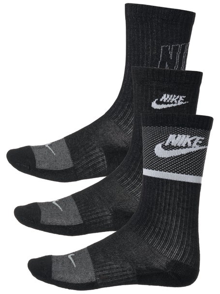 NIKE EVERYDAY CUSHION CREW SOCK - 3 OR 6 PACK BLACK SPORTS SOCKS DRI-FIT 