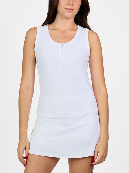 Sofibella Womens White Stripes Zip Tank