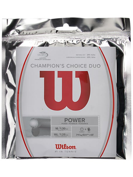 Wilson Champions Choice Duo Hybrid (Natural Gut/ALU Power Rough) Combo  Tennis String Sets - in Multi-Packs - Best for Power, Comfort and Control