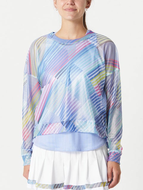 Lucky in Love Women's I Sheer Can Metallic Mesh LS Top