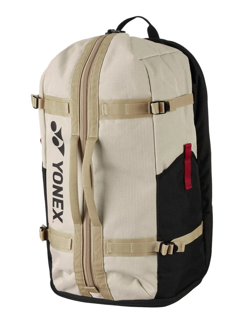 Front of the Yonex Gearlogic Backpack in the beige color
