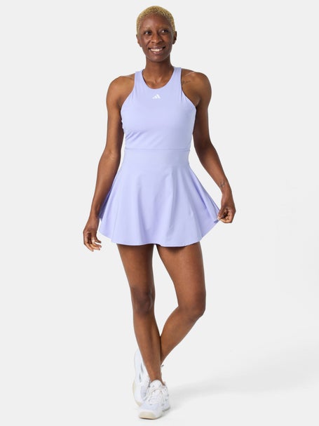 purple tennis dress Purple and Yellow Tennis Dress With Asymmetrical Low-waisted Belt and 4-side Pleated Skirt