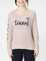 Bird & Vine Women's Cursive Tennis LS Pink XS