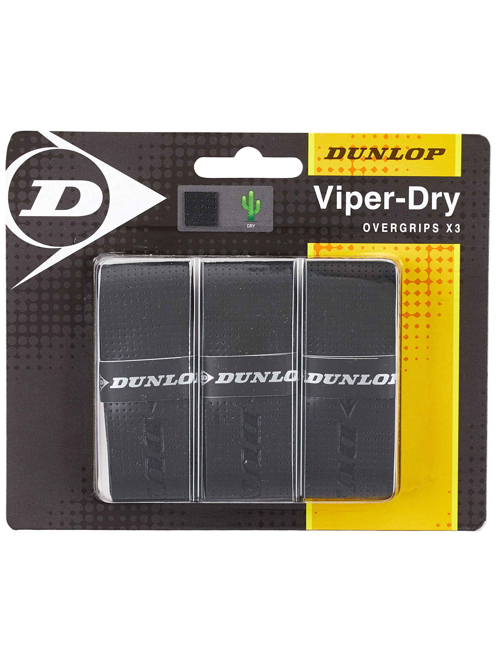 Black Dunlop Viperdry Black 3 Pack Ultra Dry Tennis Overgrip 