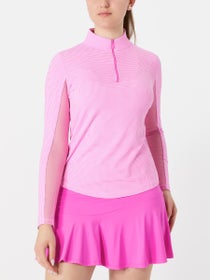 IBKUL Women's Mini Check Long Sleeve Mock - Hot Pink