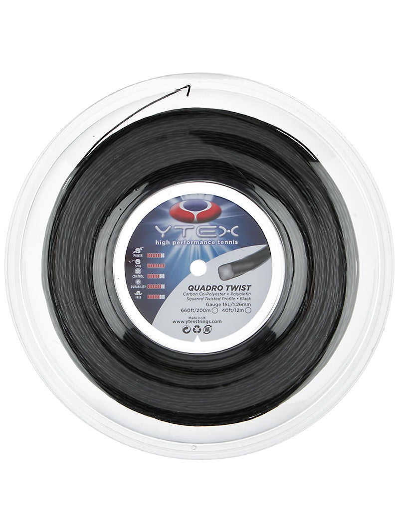 #1 for Spin YTEX Quadro Twist Black 16L/1.26mm Tennis String Reel 660 ft 