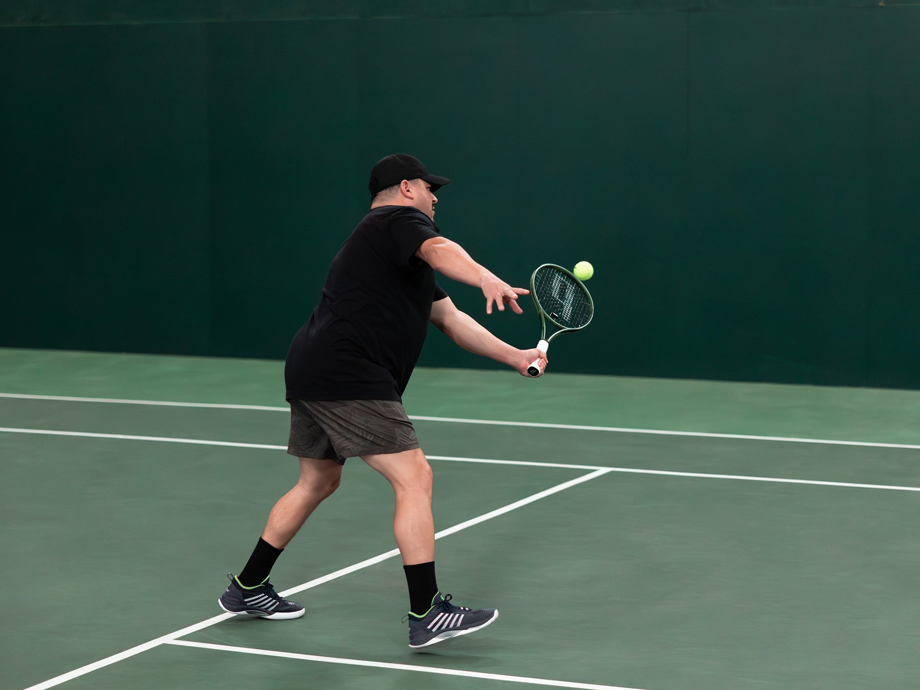 TW playtester hitting a volley. 