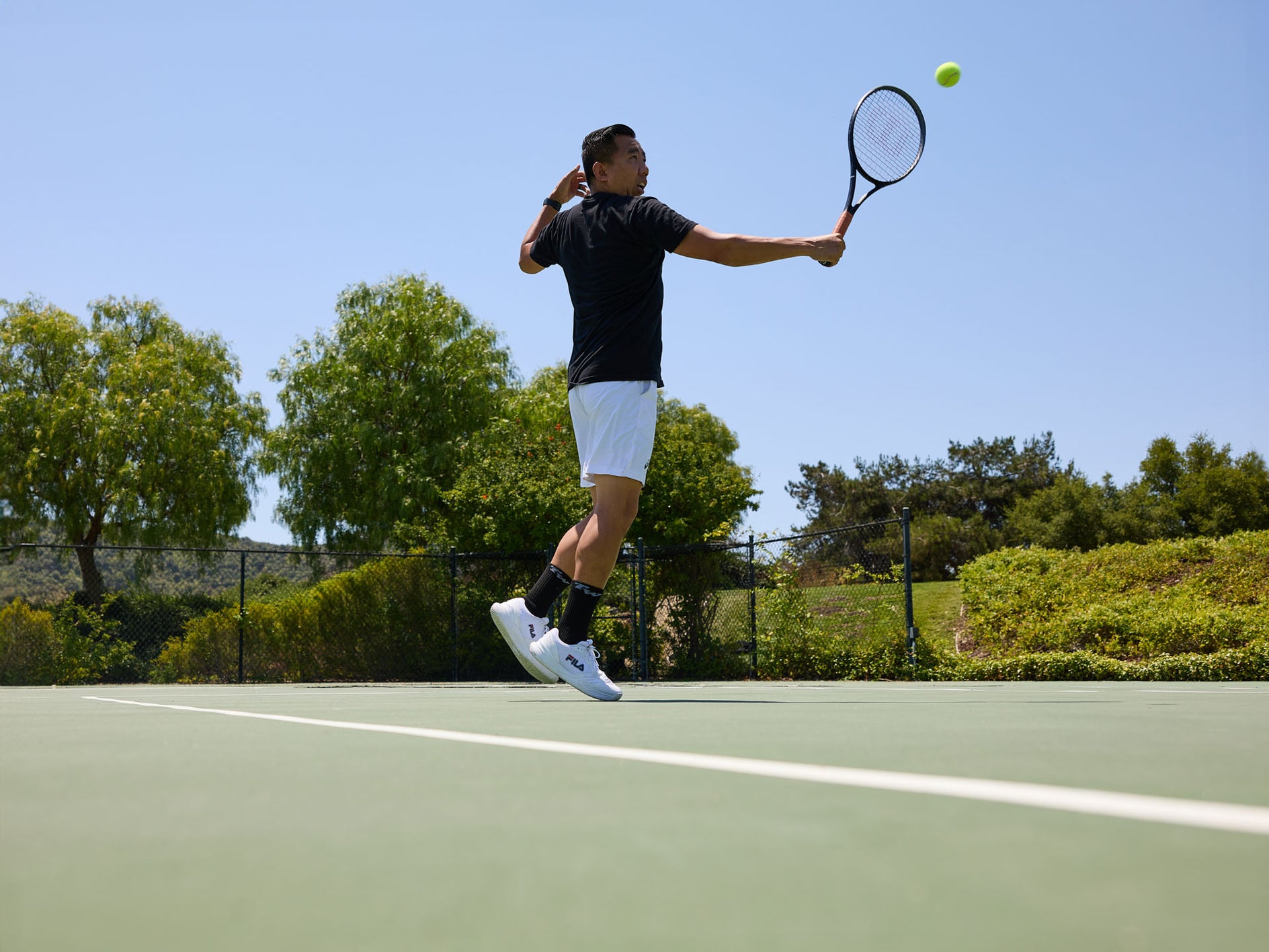 TW playtester hitting a volley. 