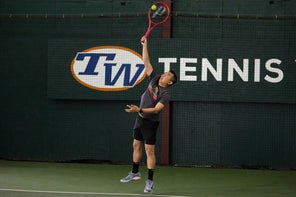 Image of a Playtester Hitting a Serve