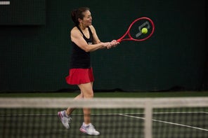 Image of a Playtester Hitting a Backhand