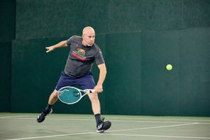 Image of a Playtester Hitting a Volley