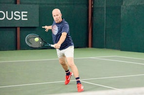 Image of a Playtester Hitting a Volley