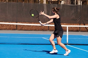 Image of a Playtester Hitting a Volley